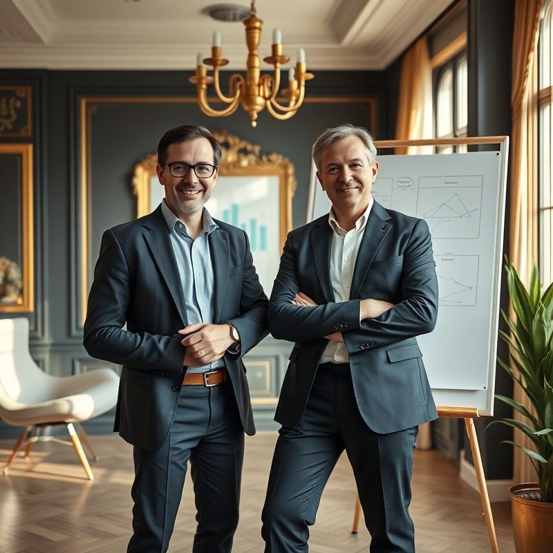 Dva finanční poradci Dílny Ostrava u plánovacího whiteboardu